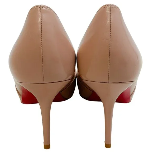 Christian Louboutin Nude Patent Leather Shelley Peep Toe Pumps